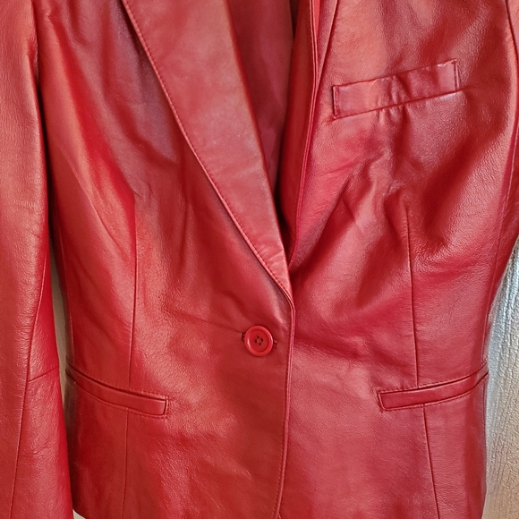 Newport News Red/Wine Leather Jacket S 8 - Picture 7 of 12